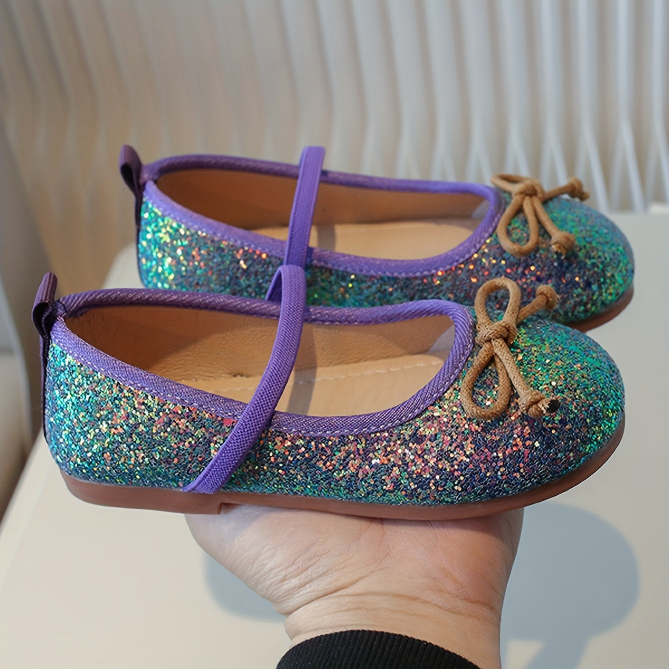 Zapatos planos brillantes con degradado para niñas y chicas, suela de goma, casual, primavera y otoño