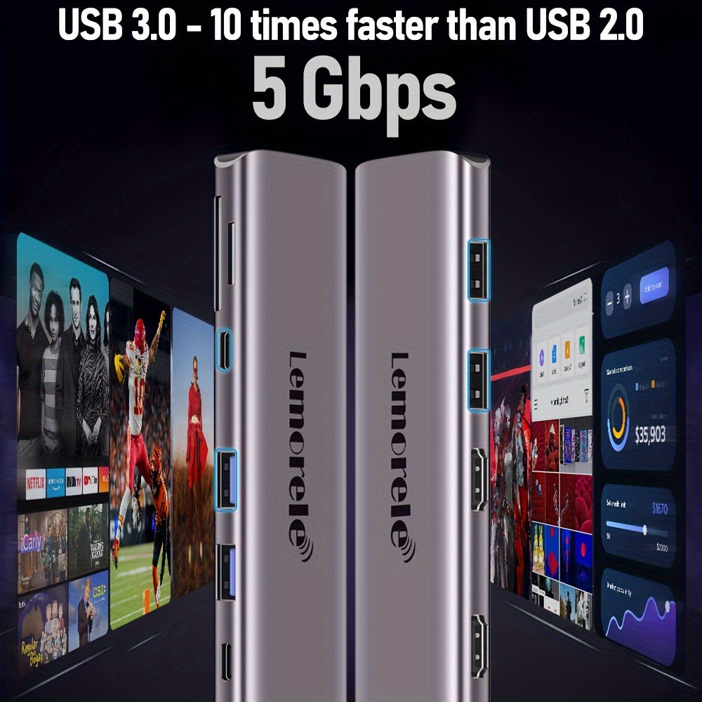 10-in-1 USB-C Hub with 4K HDMI 100W Power Delivery Dual USB 3.0 SD TF Card Reader for Laptops