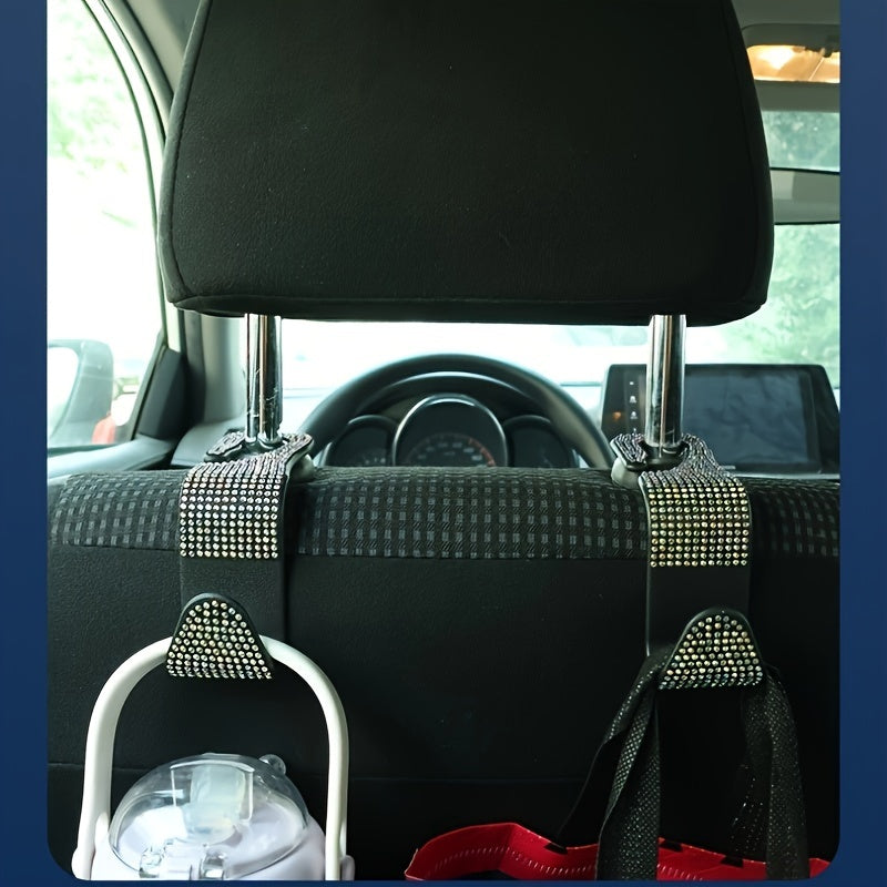 Ayollar uchun rhinestone avtomobil qoqichlari, yashirin o'rindiq orqa saqlash, bardoshli plastmassa, 2 ta paket