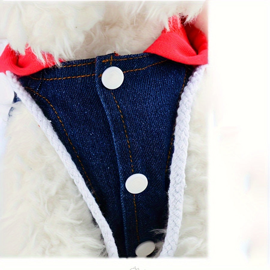 Dog Jacket for Small Dogs Autumn Denim Hoodie Coat with Button Closure