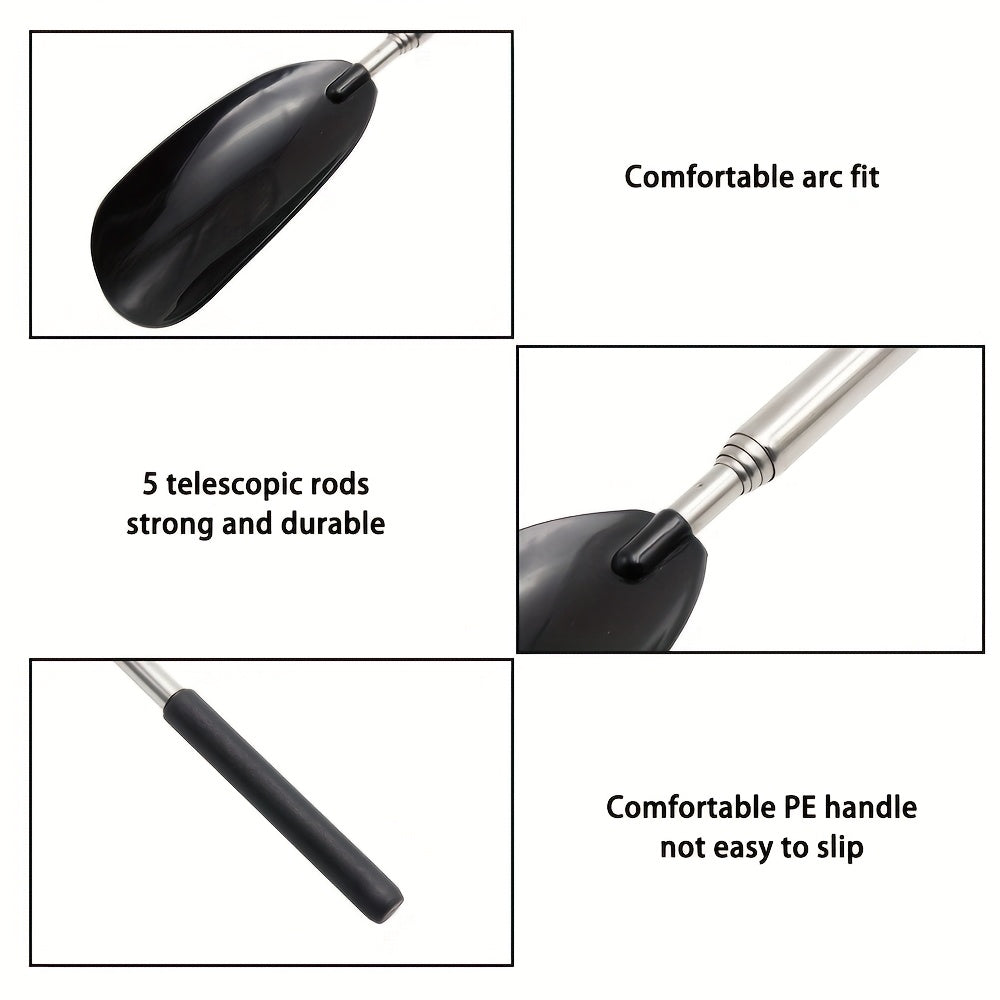Adjustable Stainless Steel Shoe Horn for Seniors and Pregnant Women Black