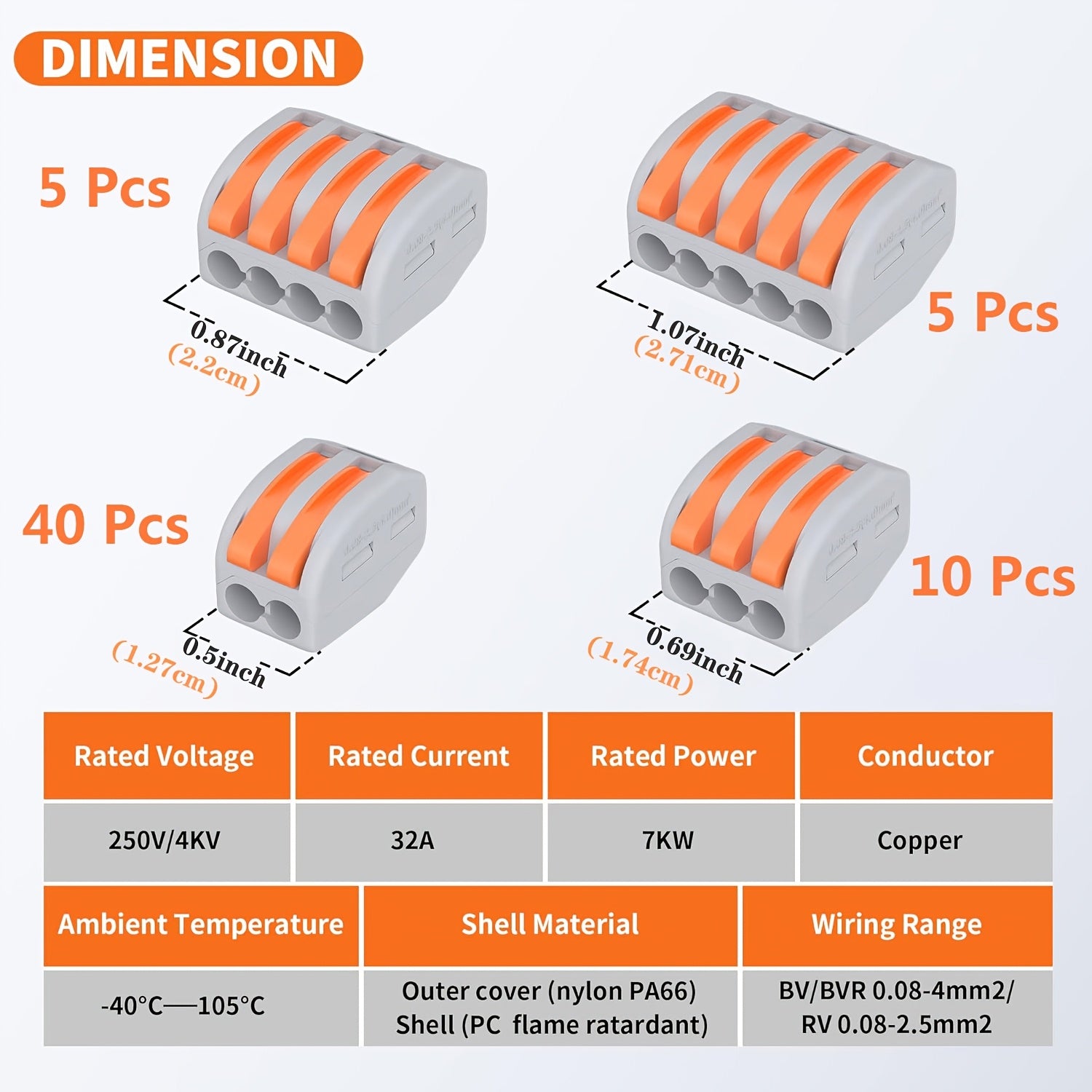 60-Piece Wire Connector Kit for Rapid Splicing 28-12 AWG Copper Terminals