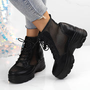 Women's Mesh Summer High Heel Booties with Side Zipper and Hollow Design