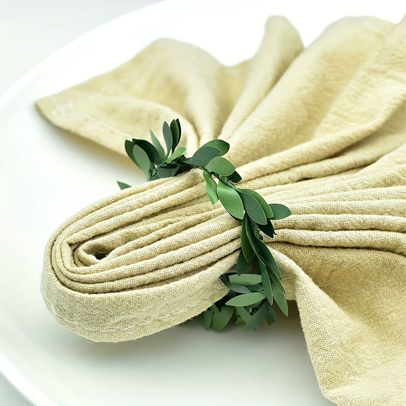 Green Leaf Rattan Napkin Rings Set for Table Decoration and Occasions