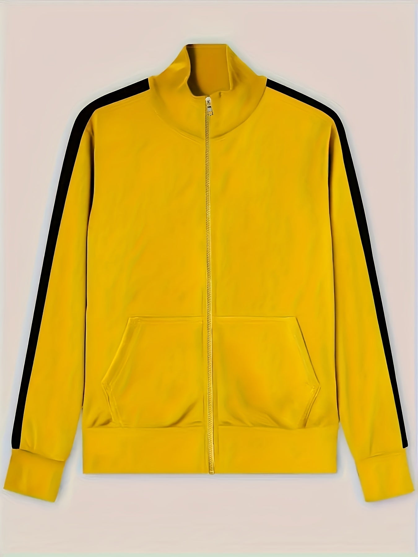 Women's Polyester Striped Sports Top with Stand-Up Collar and Zipper for Fitness Training