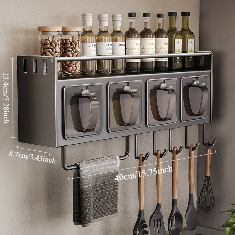 Wall-Mounted Kitchen Spice Jar Shelf Set with 12 Clear Containers