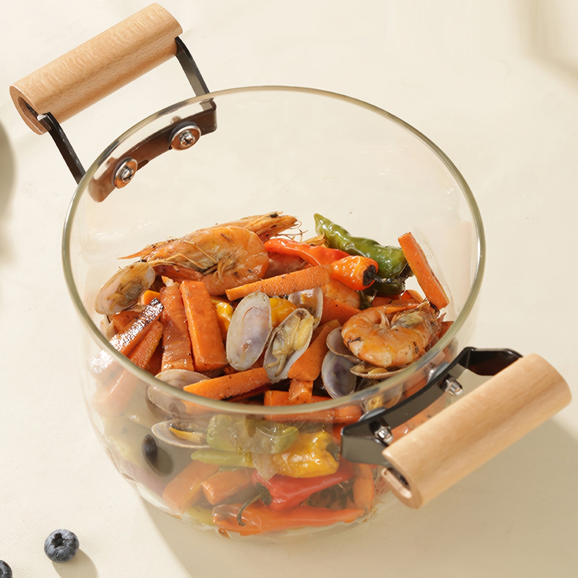 2.5L High Borosilicate Glass Simmer Pot with Wooden Handles, Heat-Resistant, Dishwasher Safe