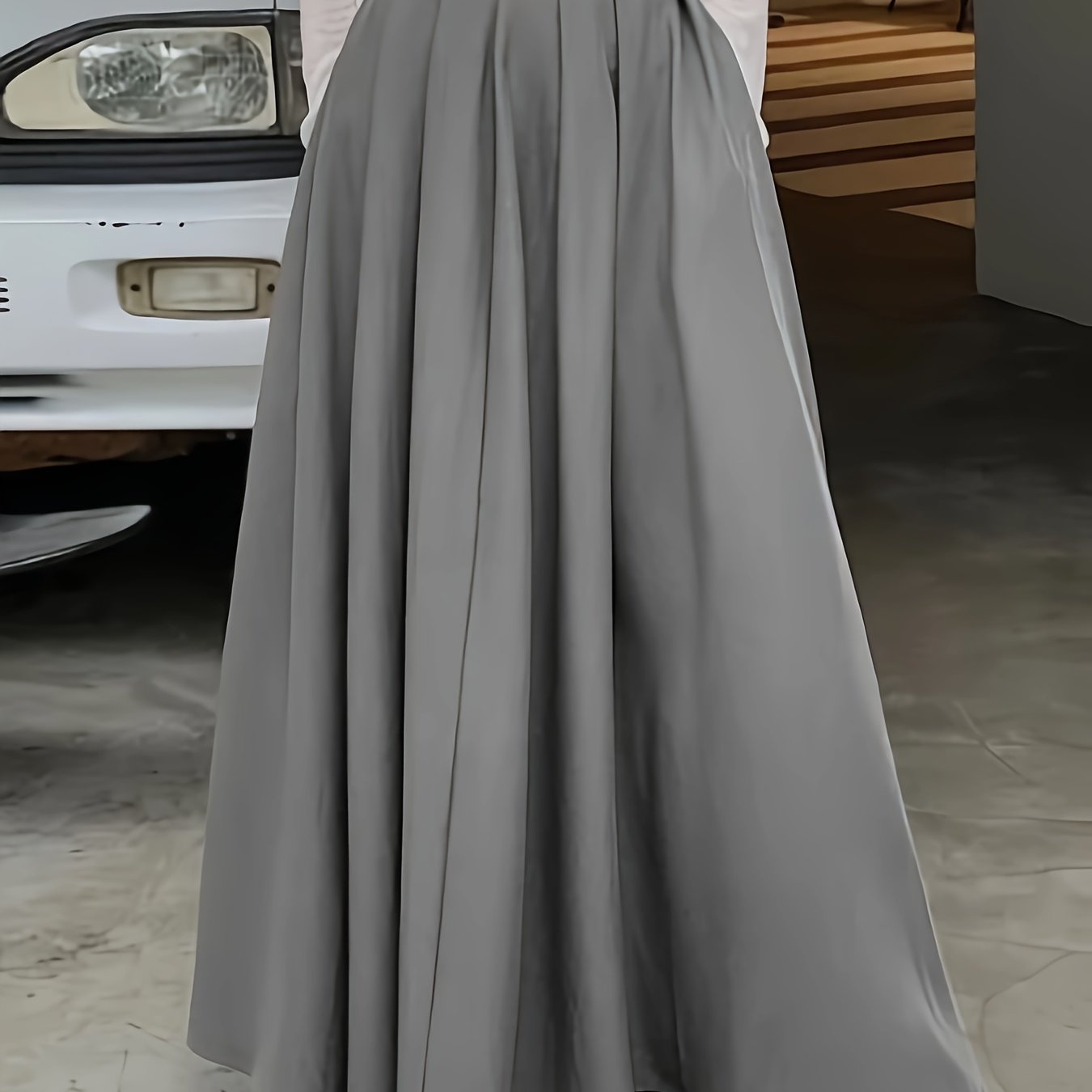 Women's High Waist Maxi Skirt with Dual Pockets Solid Color Spring Summer Elegant Loose