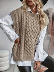 Plus Size Cable Knit Vest Women Cap Sleeve Solid Color Top for Spring Fall
