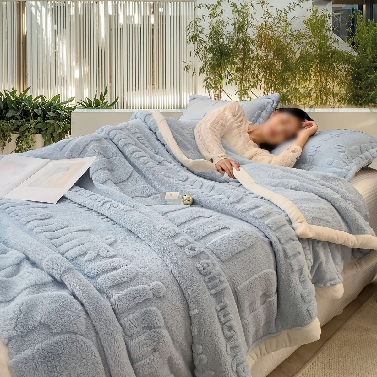 Cozy Winter Blanket Plush Fleece Throw Plain Weave Bed Camping Nap Shawl