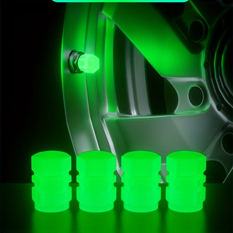 Glow-in-the-Dark Tire Valve Caps for Cars and Motorcycles Durable Plastic Bright Green Light