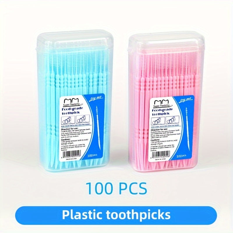 Dual-Color Plastic Fishbone Toothpicks for Oral Hygiene, Travel Box