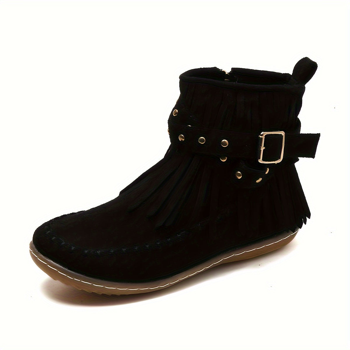 Women's Bohemian Tassel Ankle Boots Soft Flannel Upper Rubber Sole