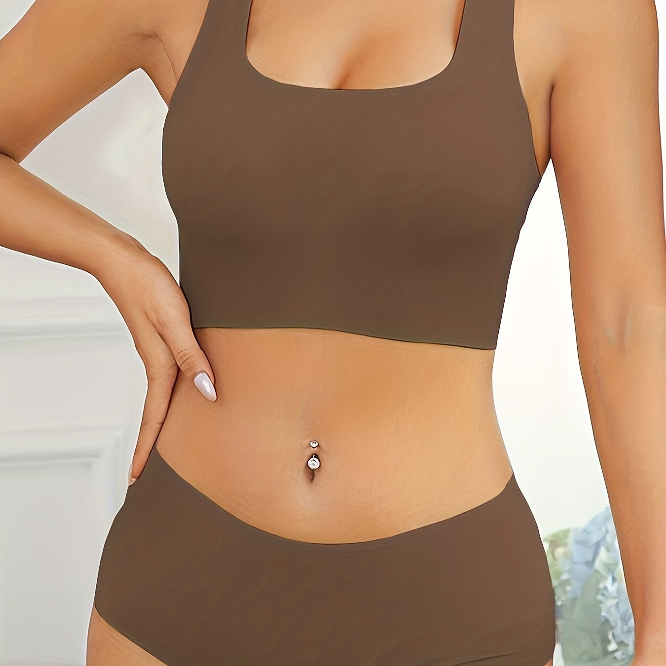 Seamless Wireless Racerback Lingerie Set with Matching Elastic Panties for Women