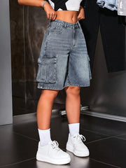 Plus Size Women's Denim Overalls Summer Casual Loose Waistband Multiple Pockets