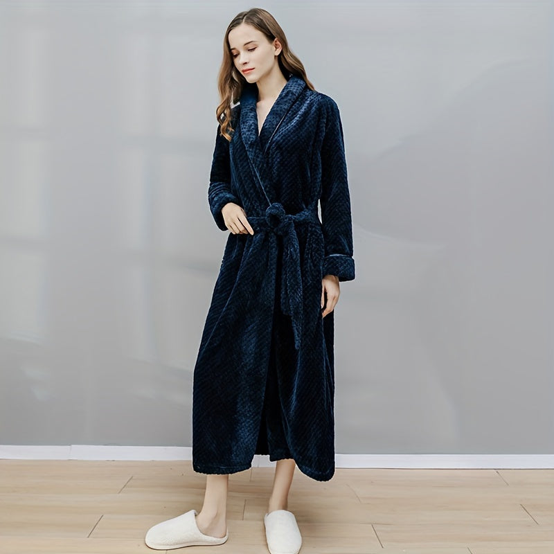 Flannel Bathrobe for Women Long Sleeve Soft Coral Velvet Lounge or After Bath