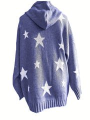 Plus Size Women’s Knit Hoodie With Pockets and Star Print