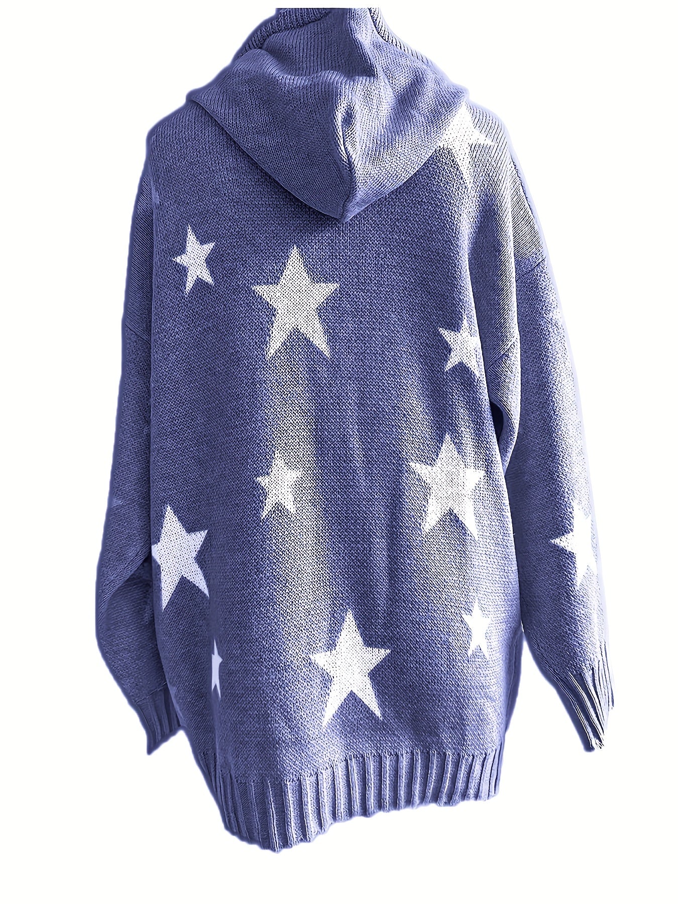 Plus Size Women’s Knit Hoodie With Pockets and Star Print