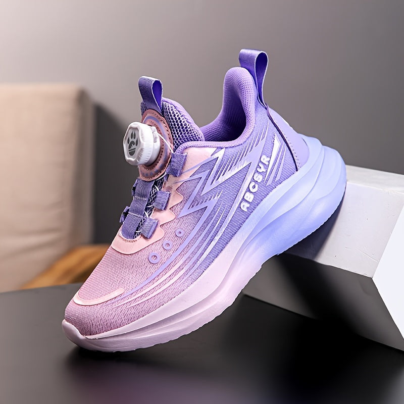 Kids' Navy Blue Mesh Sneakers with Stripes and Rotating Buckle for Boys and Girls