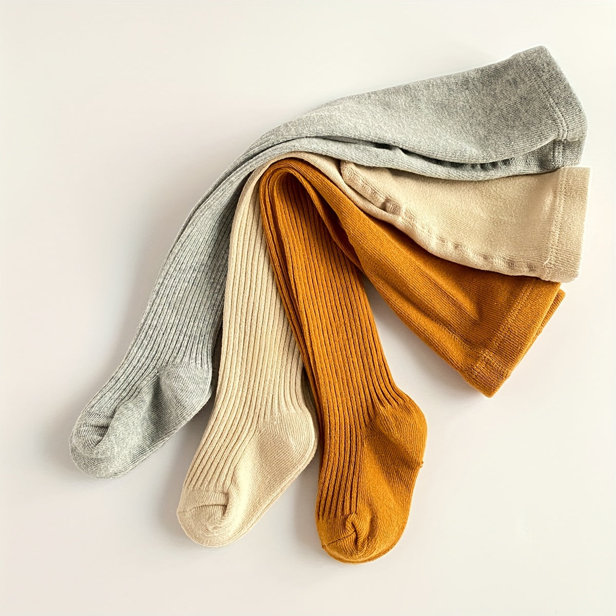 Girls' Socks 3-Pack Breathable Knit Leggings Socks for All-Season in Light Gray Beige Brown