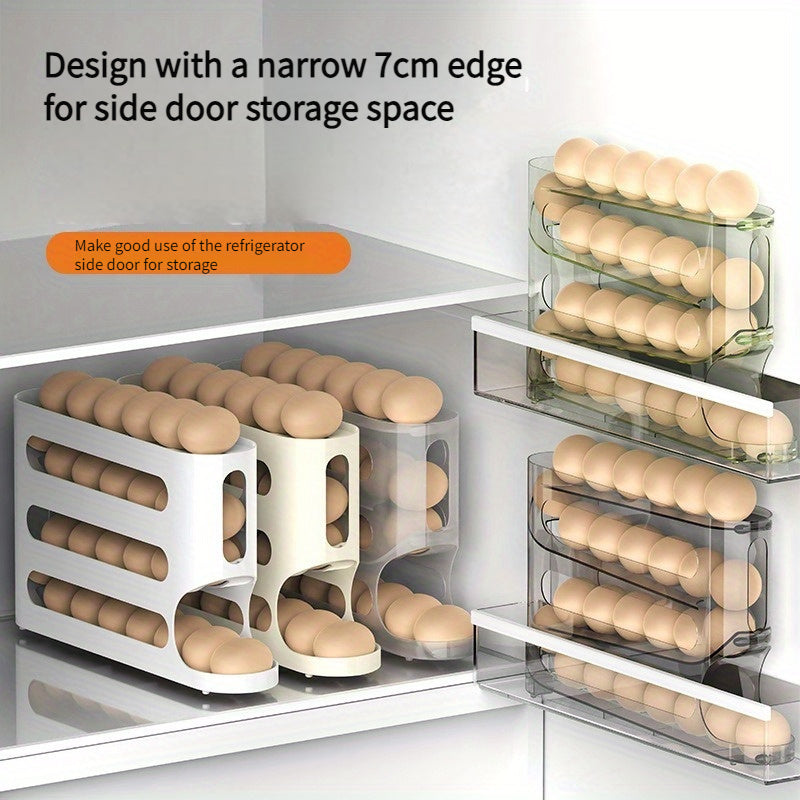 Refrigerador soporte para huevos de 4 capas caja de almacenamiento automática rodante blanco