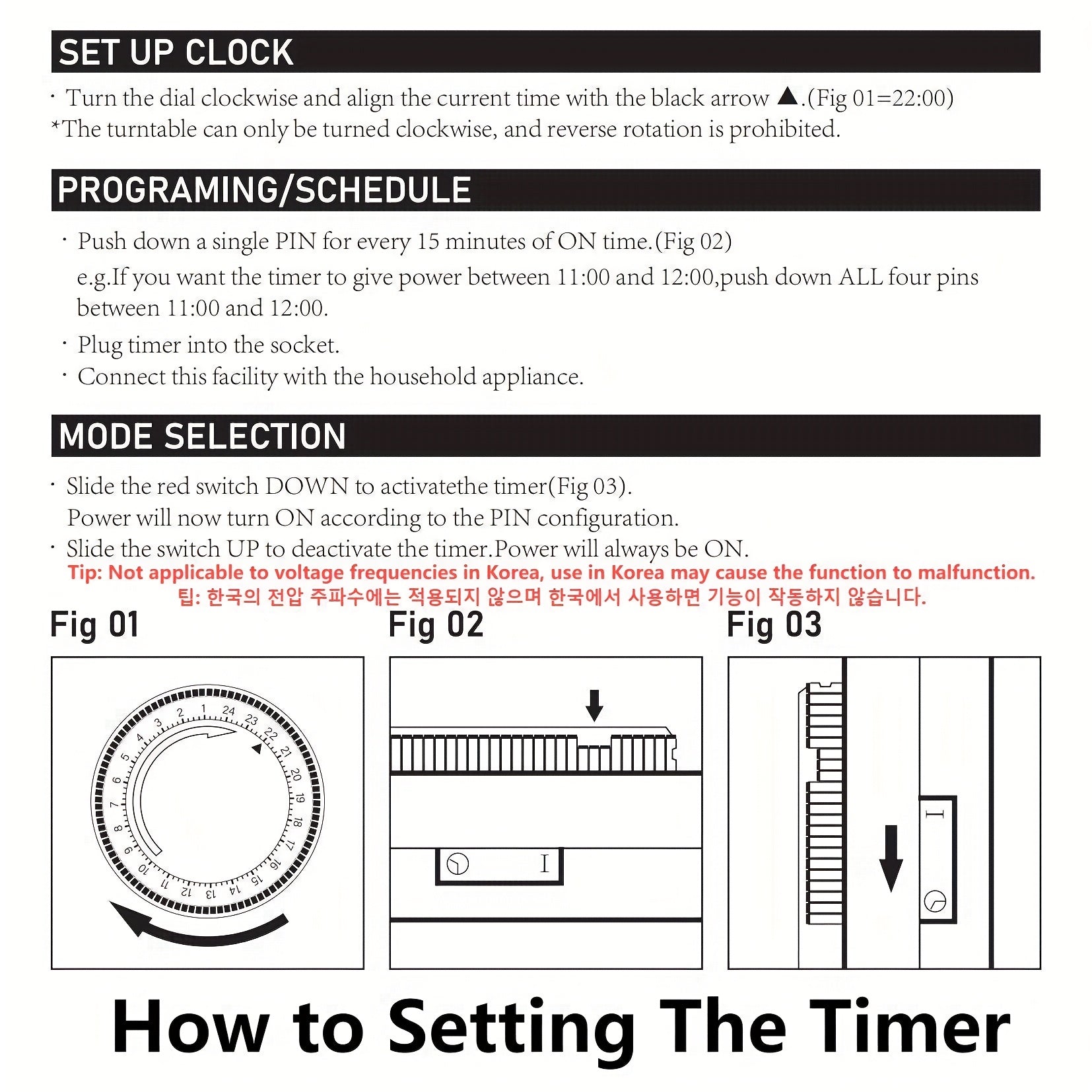 EU Plug 220V Mechanical 24 Hour Timer Outlet for Indoor Devices Lightings Lamps Aquarium Air Conditioner