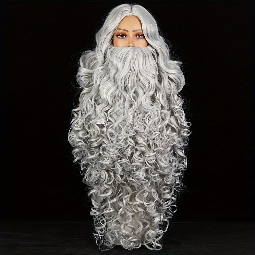 Santa Claus Beard Wig Men’s Costume Accessory White Curly Polyester Heat Resistant