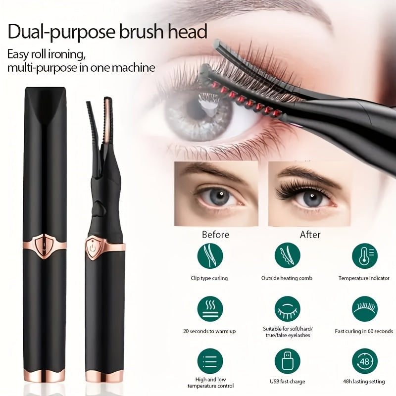 Electric Eyelash Curler Heated Brush USB Rechargeable 3 Temperature Settings Portable