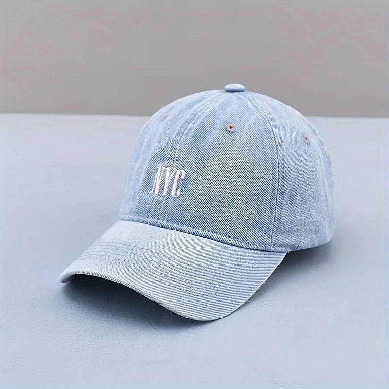 Gorra de béisbol unisex de mezclilla con logotipo de NYC bordado, ajustable, gorra casual para exteriores