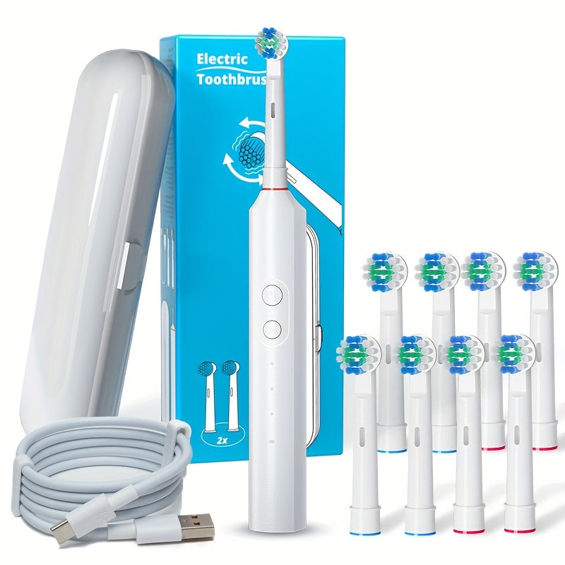 Взрослая вращающаяся электрическая зубная щетка с 8 насадками, дорожный чехол, 3 режима