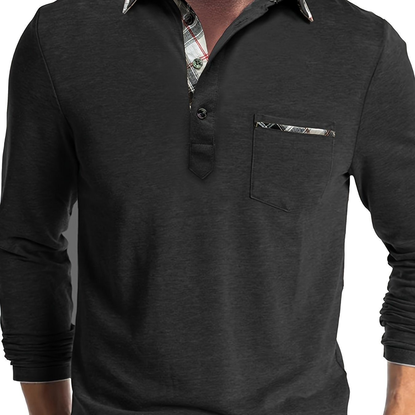 Men's Plus Size Long Sleeve Shirt with Chest Pocket in Beige Light Brown Plaid Casual Knit Fabric for Spring Fall