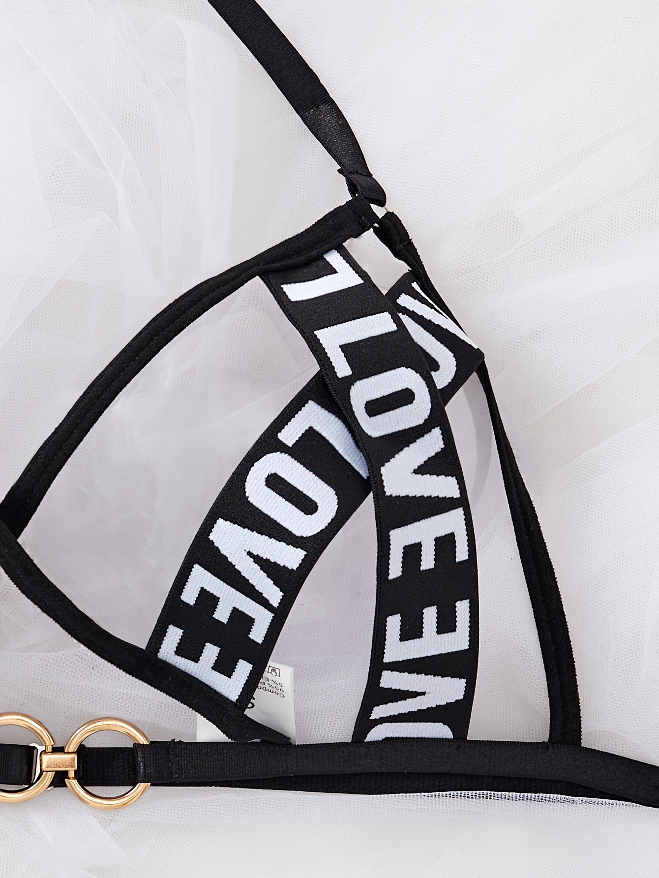 Sexy Lingerie Set with Cross Band Ring Decoration Bra and Low Waist Thong for Mature Women