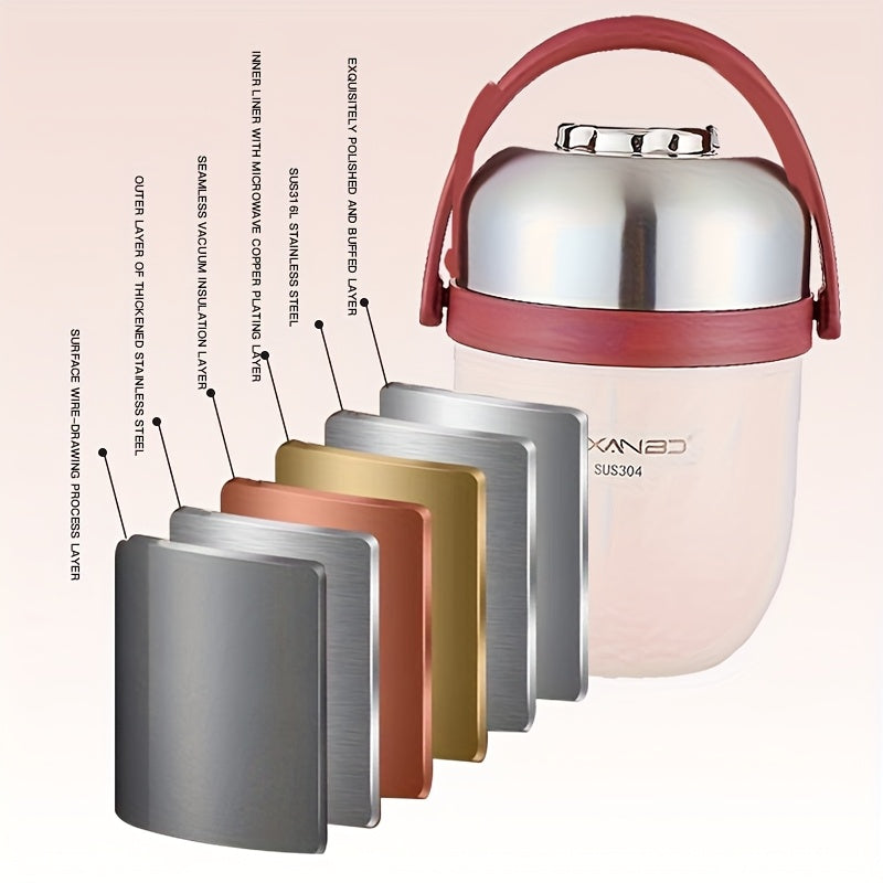 Double-layer vacuum-insulated stainless steel lunch box for hot cold food storage outdoor camping picnics