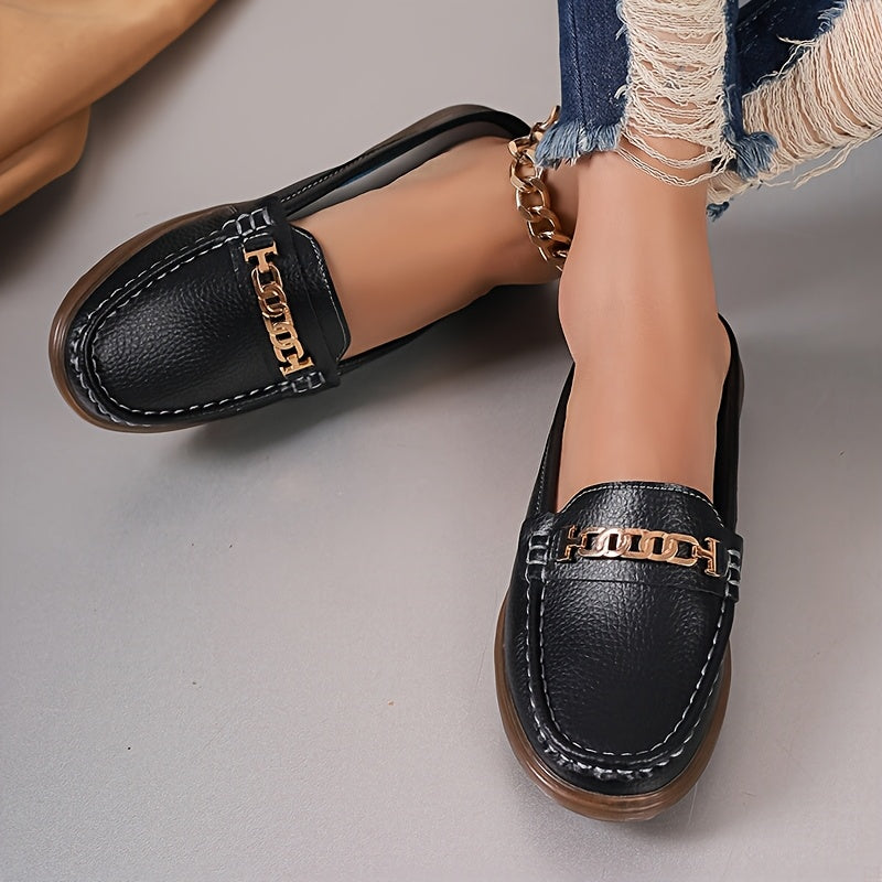 Women’s Fashion Mules Slip-Resistant Flats with Metallic Buckle in Beige Black Blue