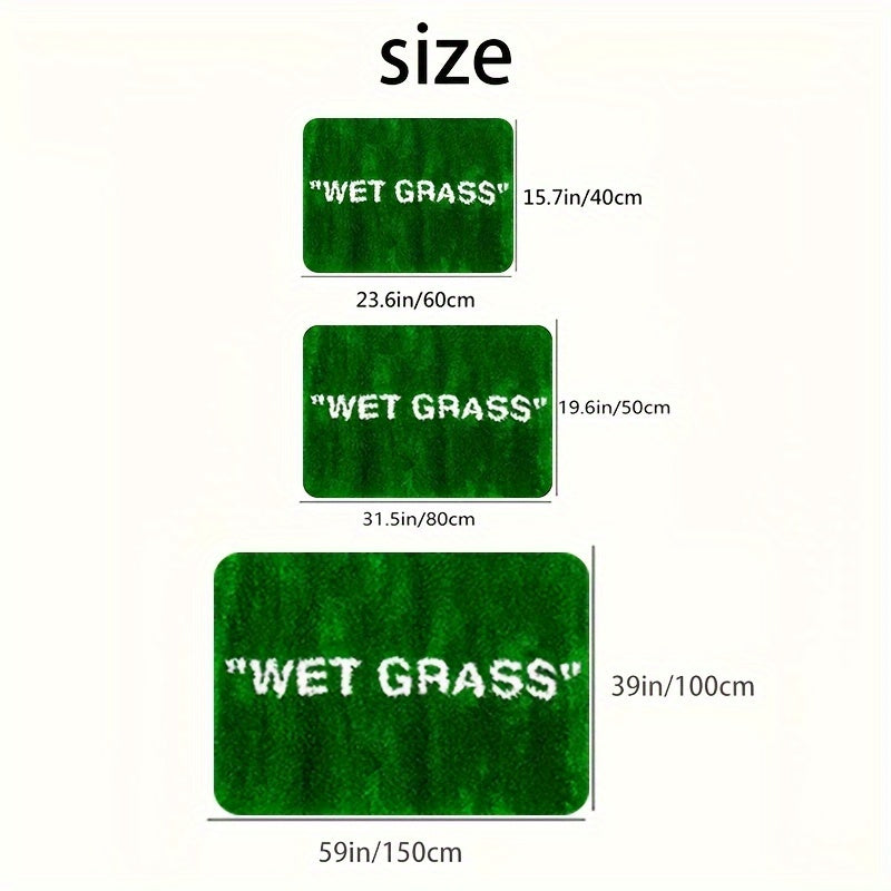 Green Grass Wet Texture Area Rug Non-Slip Machine Washable for Living Room Bedroom Kitchen