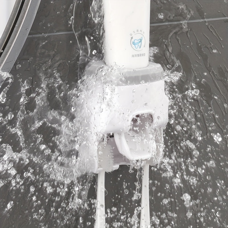 Wall Mounted Toothbrush Holder and Toothpaste Dispenser with Automatic Squeezer for Family Bathroom