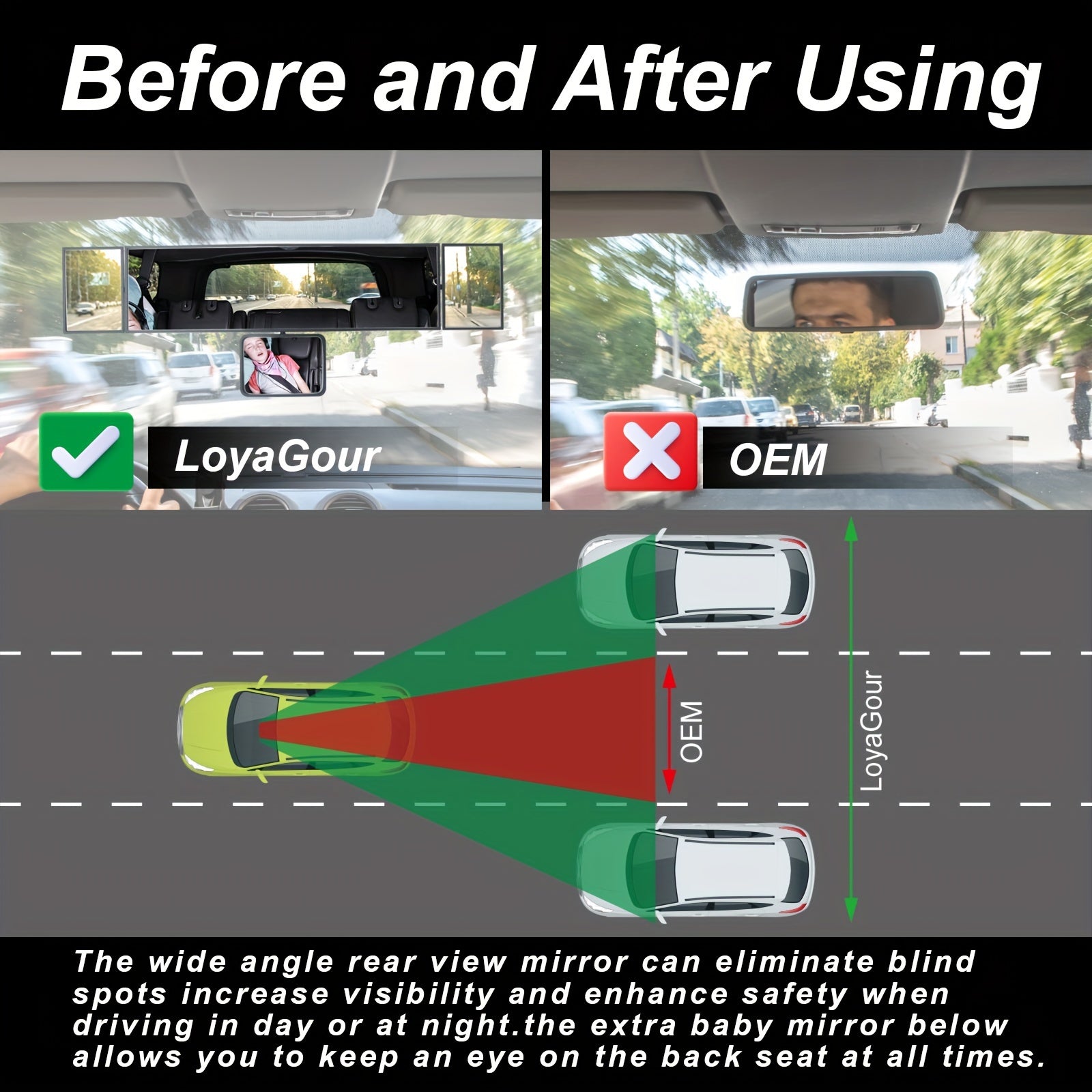 Universal Foldable Car Mirror Widening Field of View Adjustable Quadruple Folding