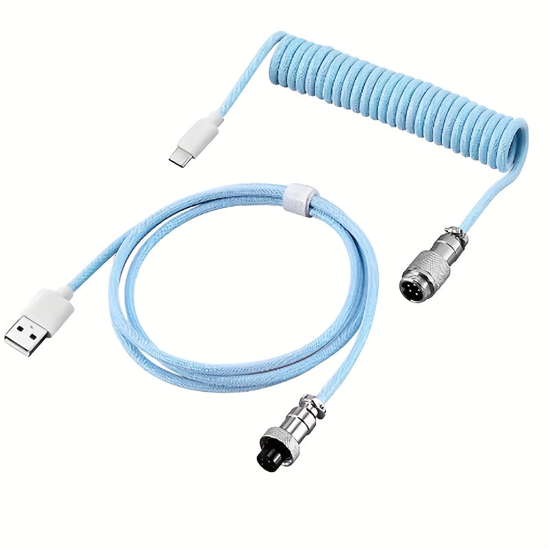 Coiled USB C Mechanical Keyboard Cable with Aviator Connector for Gaming Keyboards