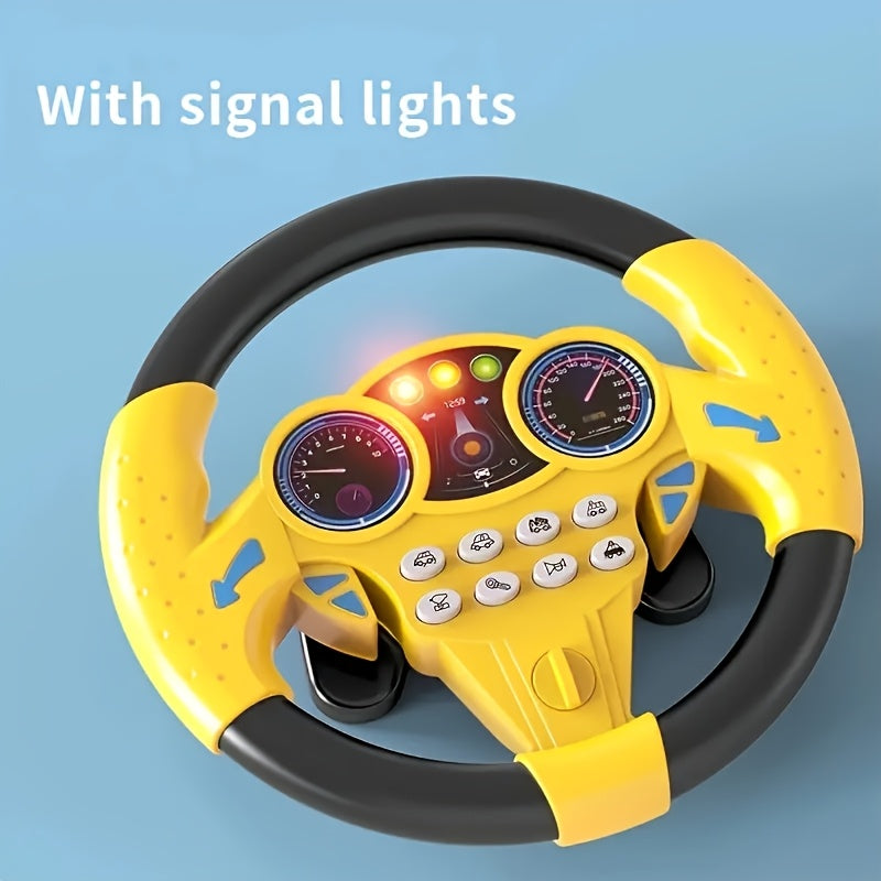 Kids Driving Simulator Toy with Sound Effects, Plastic Steering Wheel for Ages 3+ in Pink and Yellow