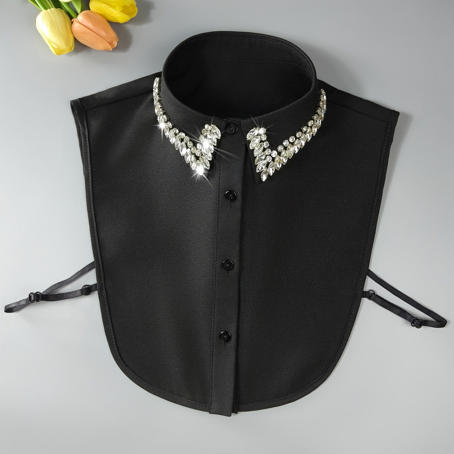 Sparkling Rhinestone Faux Collar for Women Detachable Half-Shirt Polyester Elegant Accessory
