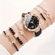 Ladies Quartz Watch with 5 Bracelets and Adjustable Strap