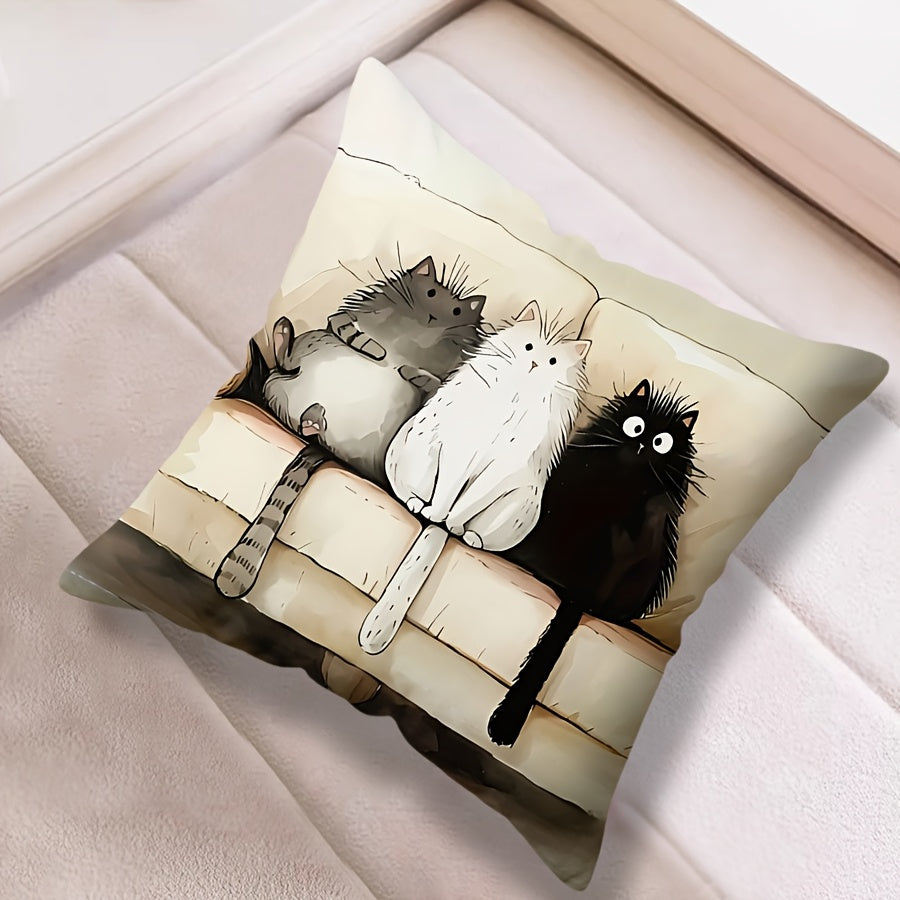 Cartoon Cat Throw Pillow Cover 44.96x44.96cm Polyester Sofa Bedroom Decor