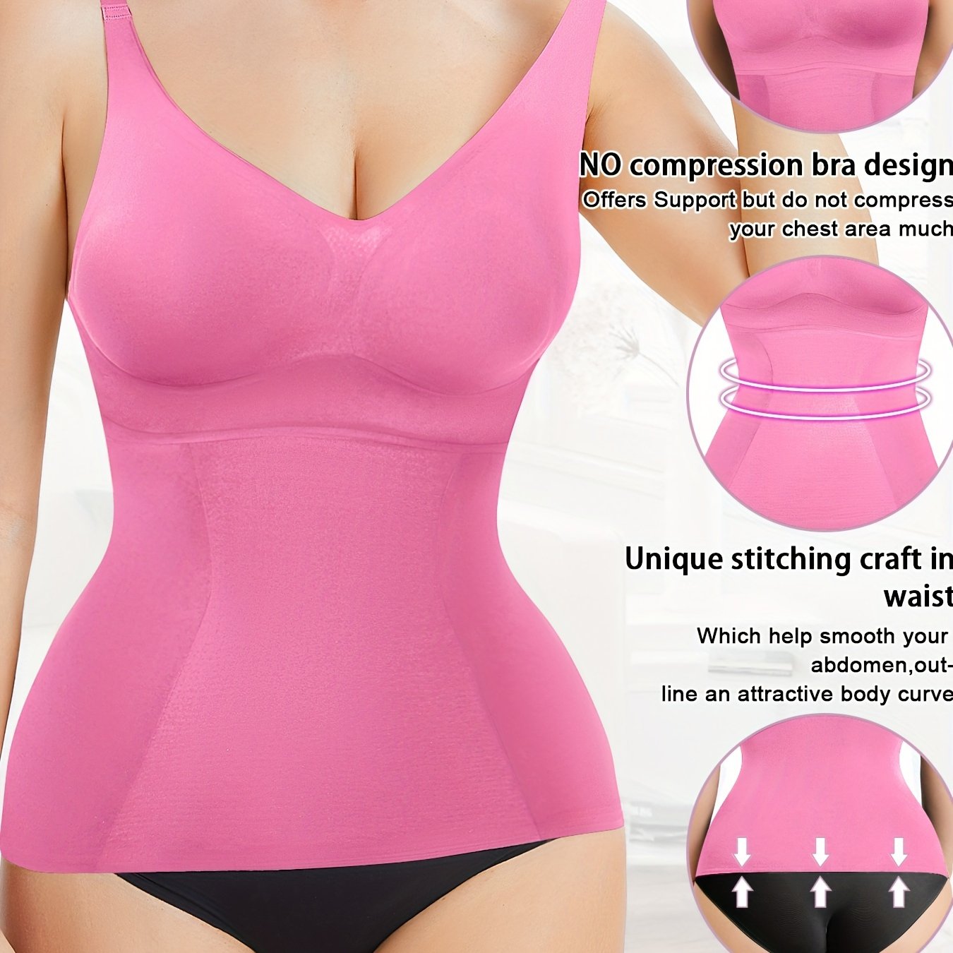 Women's Seamless Slimming Shapewear Tank Top Tummy Control Nylon Spandex V-Neck