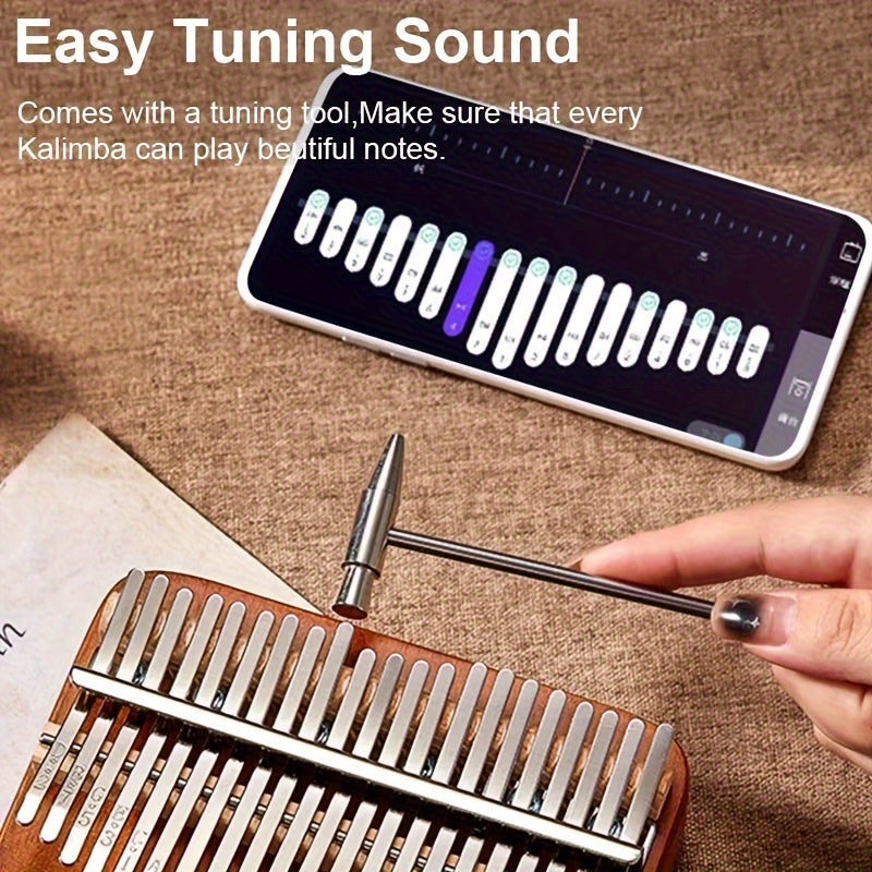 Wooden 17-Key Kalimba Thumb Piano with Learning Book for Beginners Blue Tan