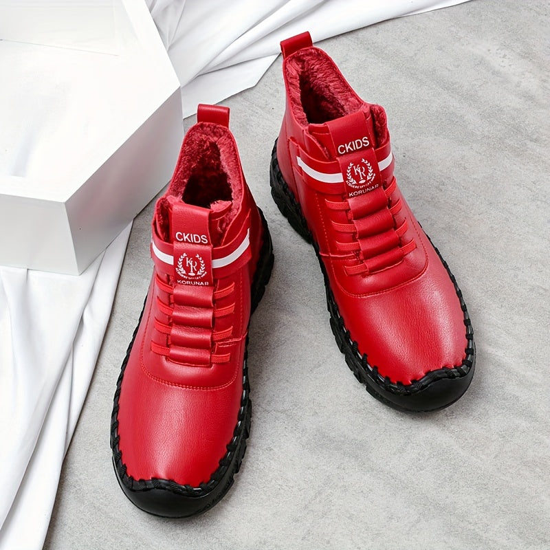 Women's Winter Ankle Boots Fleece-Lined Mid-Heel Casual Shoes Black White Plus Size