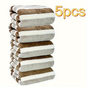 Soft Coral Fleece Towel Set 5 Pieces Quick-Dry Striped Polyester 280gsm