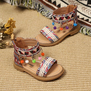 Girls' Open-Toe Beaded Sandals with Geometric Patterns for Summer Casual and Beach Wear