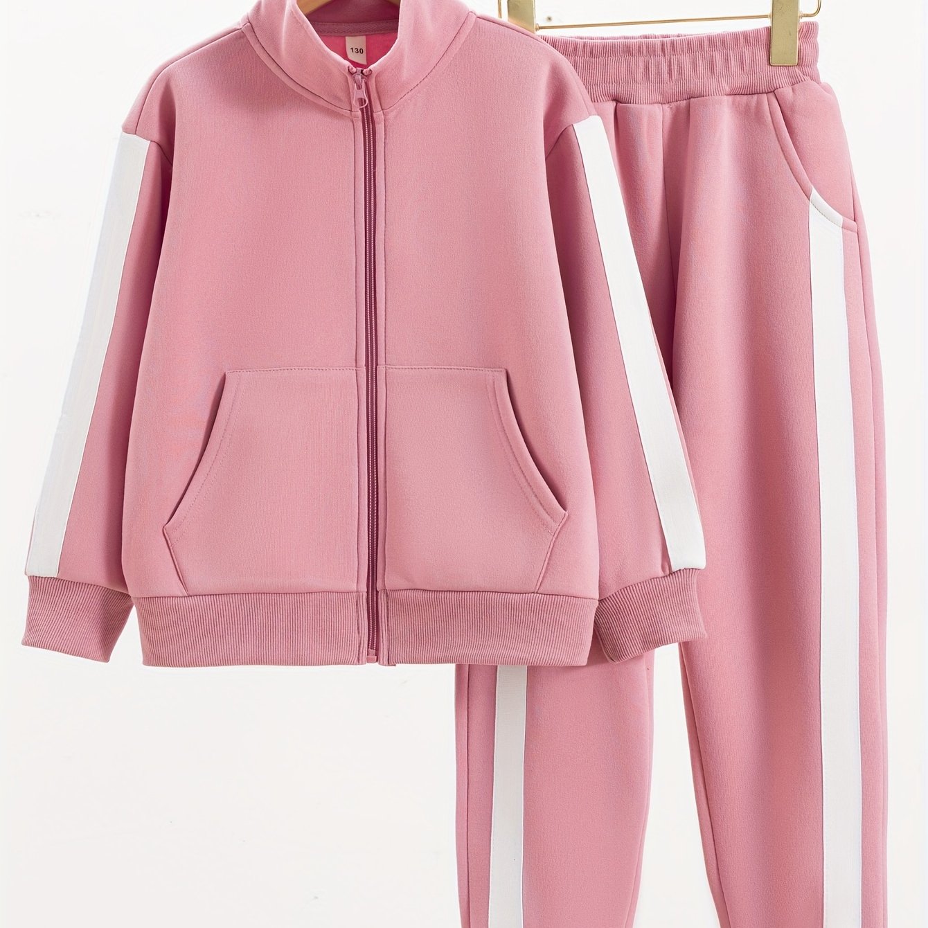 Girls Fleece-Lined Athletic Set with Zip-Up Jacket and Joggers for Fall Winter