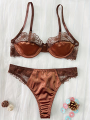 Women's Floral Embroidered Lingerie Set with Underwire Bra and Panty