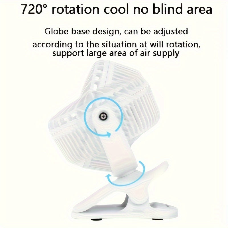 Mini Clip-On Fan Portable USB Rechargeable Quiet Stroller Desk Dorm Outdoor